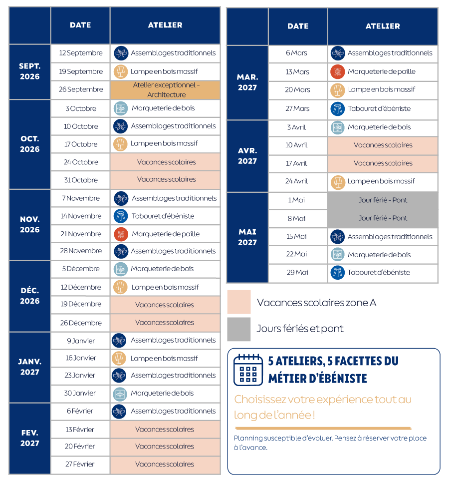 Planning stages week-end Estampille Formation